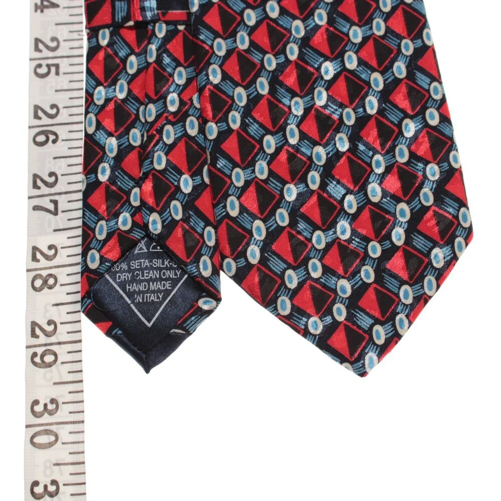 Italo Ferretti NWT Neck Tie in Red / Blue / Black Geometric Print 100% Silk